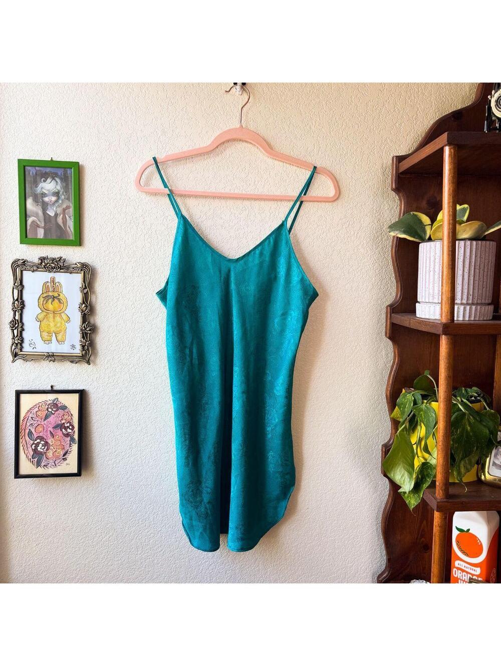 Vintage Women's 90's Y2K Teal Mermaid Fairy Blue Floral Slip Dress
